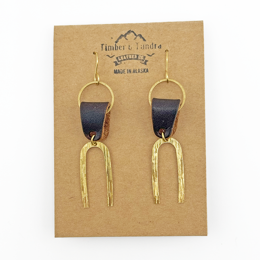 Brass Tuner Leather Earrings