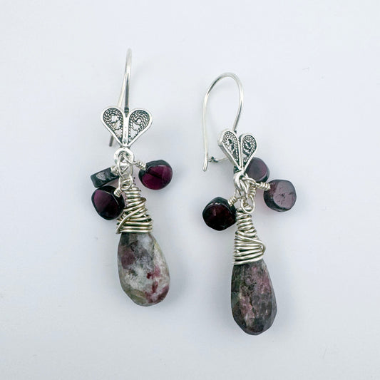 Rubellite & Garnet Sterling earrings