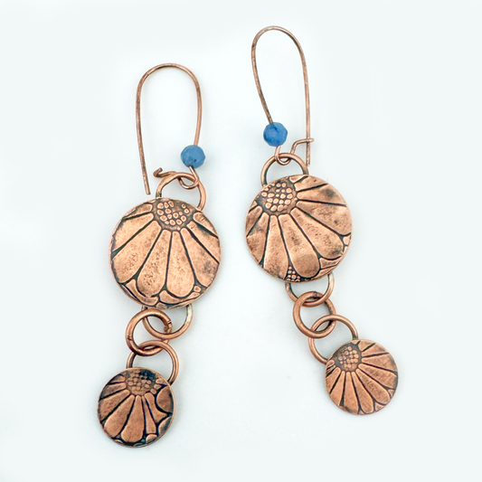 Chalcedony & Copper Patina 3/4" & 1/2" Discs earrings