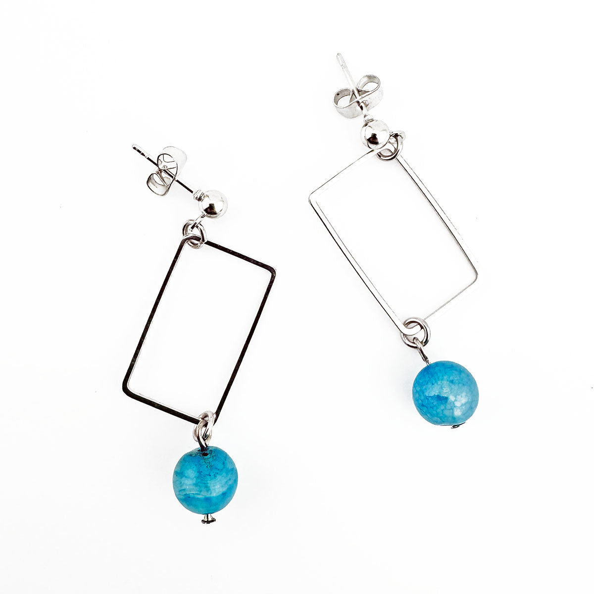 Blue Crackle Agate Rectangle earrings