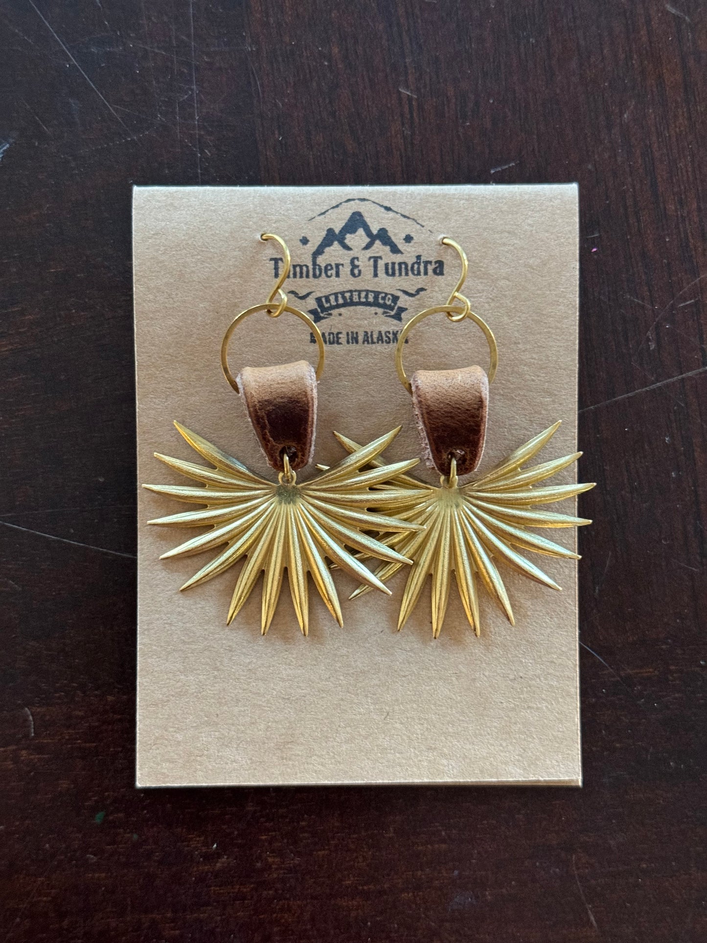 Leather Sunburst Dangle Earrings