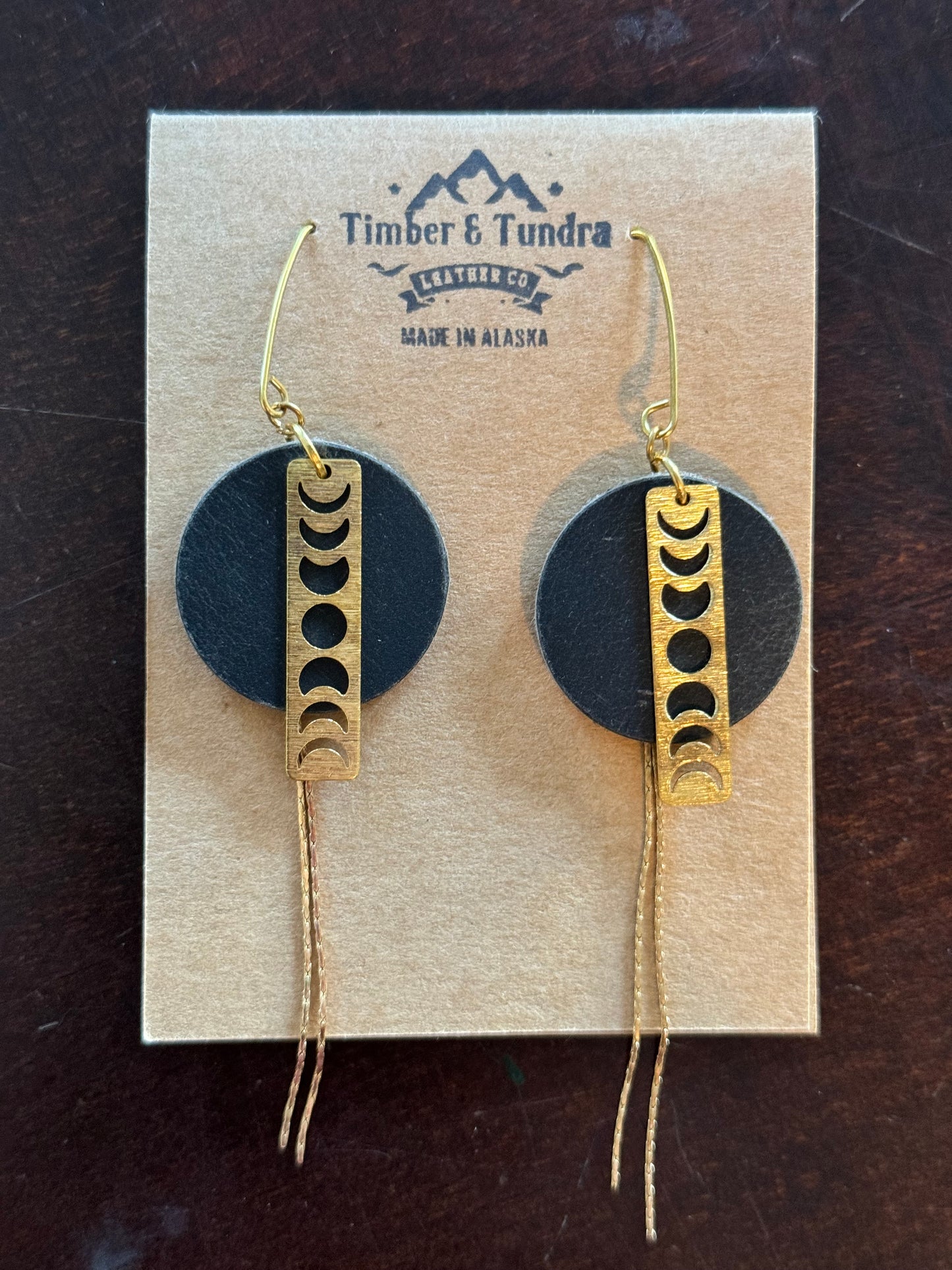 Black Moon Phase Leather Goddess Earrings