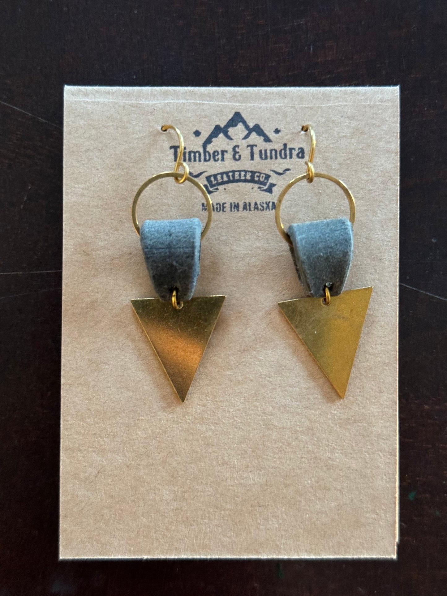 Leather & Brass Triangle Dangle Earrings