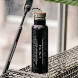 Insulated Homer AK Map Bottle with Bamboo Top - Matte Black