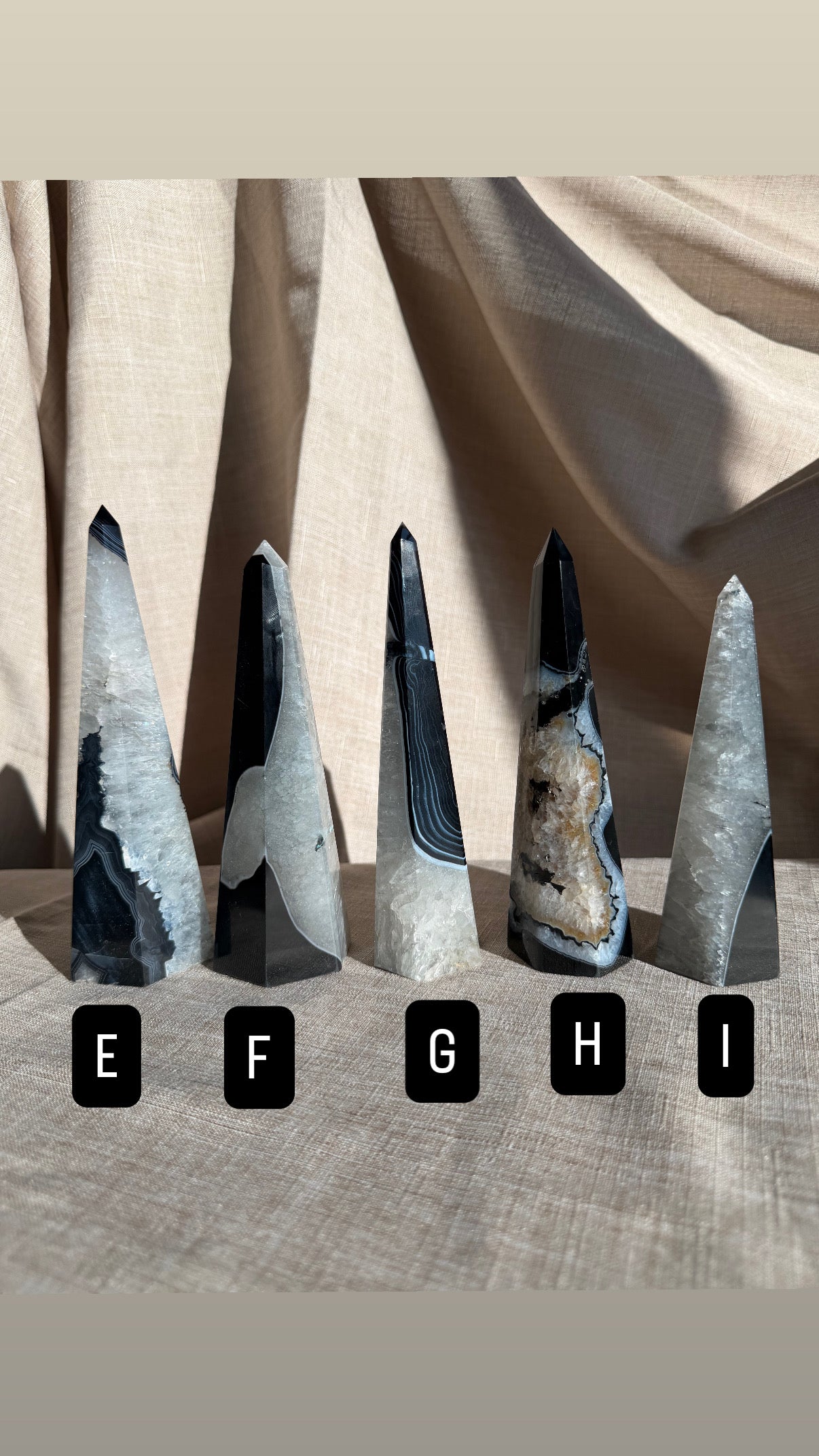 Black Banded Agate Obelisk Crystals