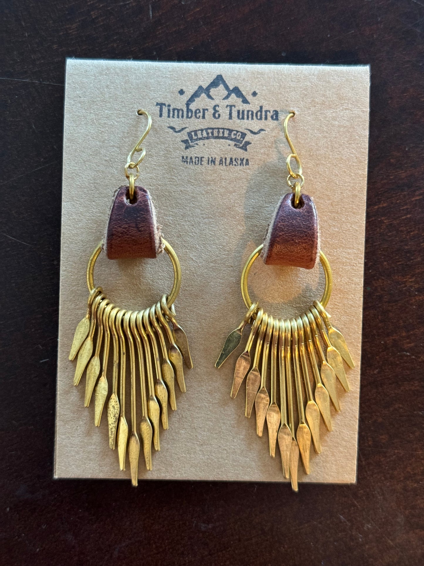 Leather & Brass Fringe Dangle Earrings