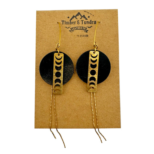 Black Moon Phase Leather Goddess Earrings