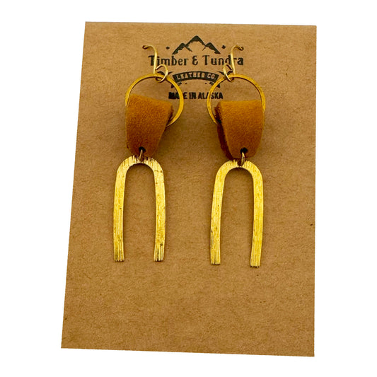 Brass Attitude Tuner & Leather Dangle Earrings