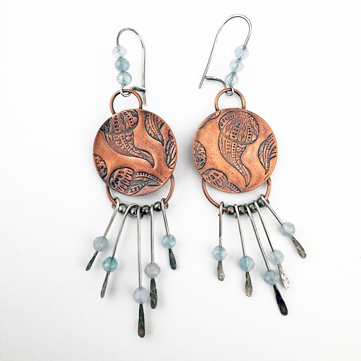 Copper Jellyfish Dangles with Aquamarine