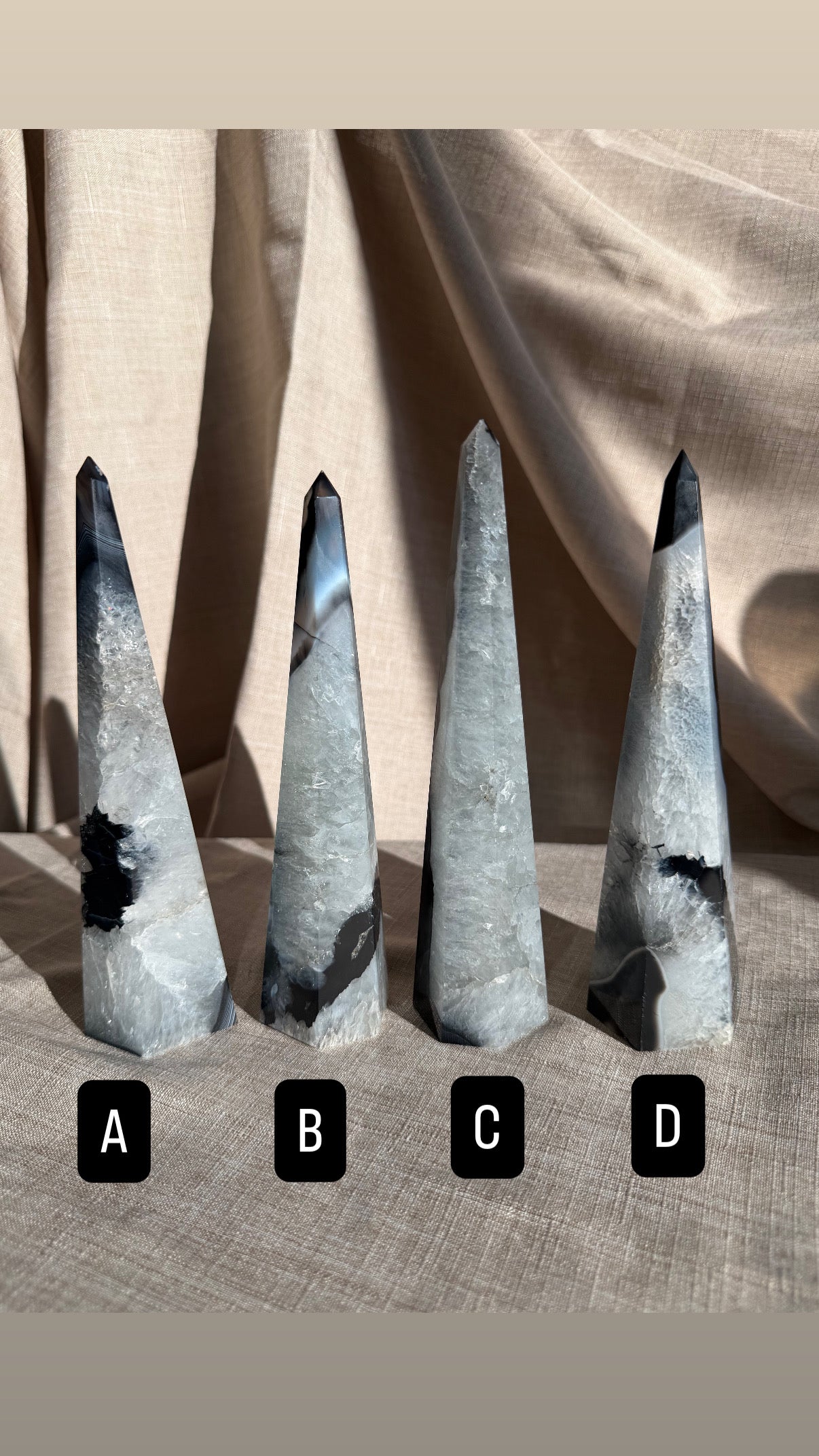 Black Banded Agate Obelisk Crystals