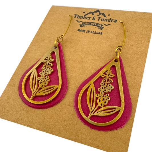 Fireweed Pink Leather Earrings