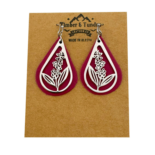 Fireweed Pink Leather Dangle Earrings