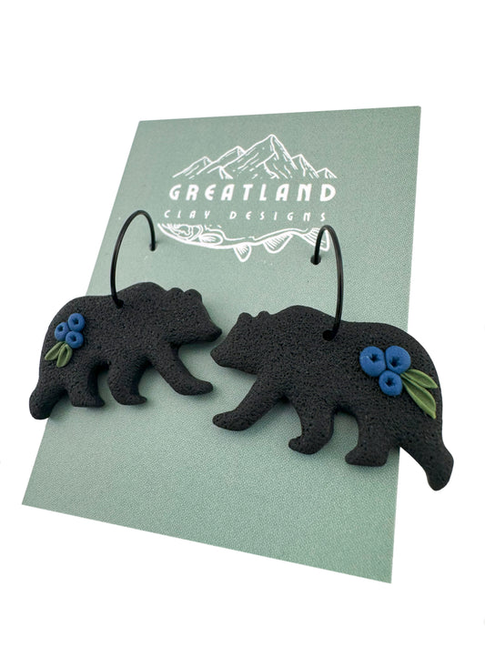 Blueberry black bear earrings