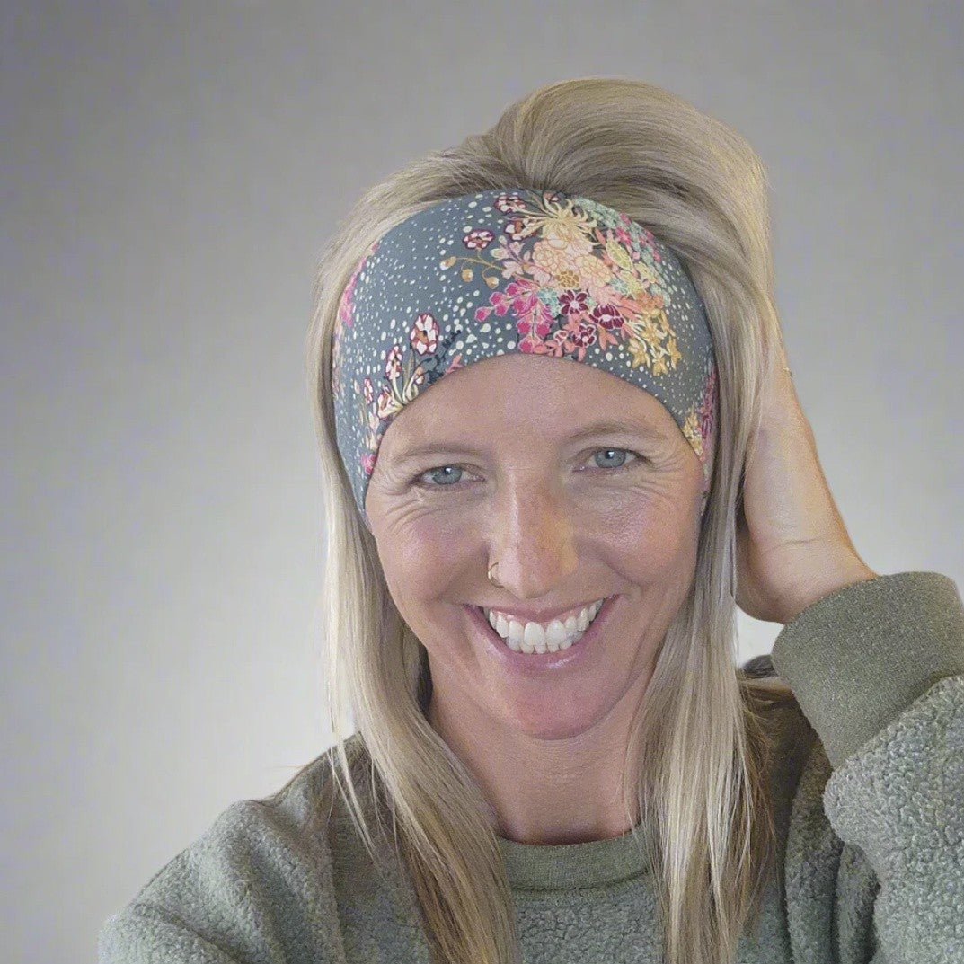Grey Floral stretch headband
