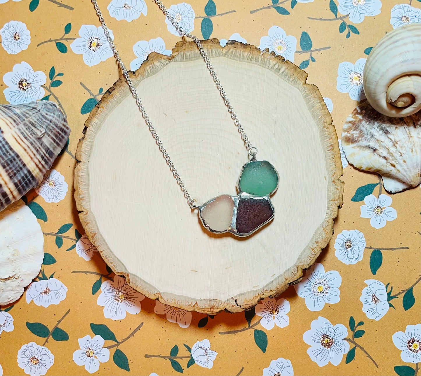 Sterling Silver Sea Glass Trio Necklace