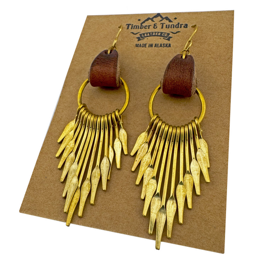 Leather & Brass Fringe Earrings