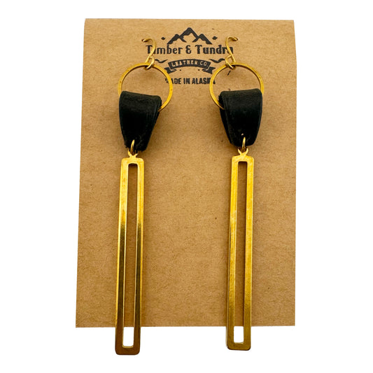 Leather & Brass Rectangle Dangle Earrings