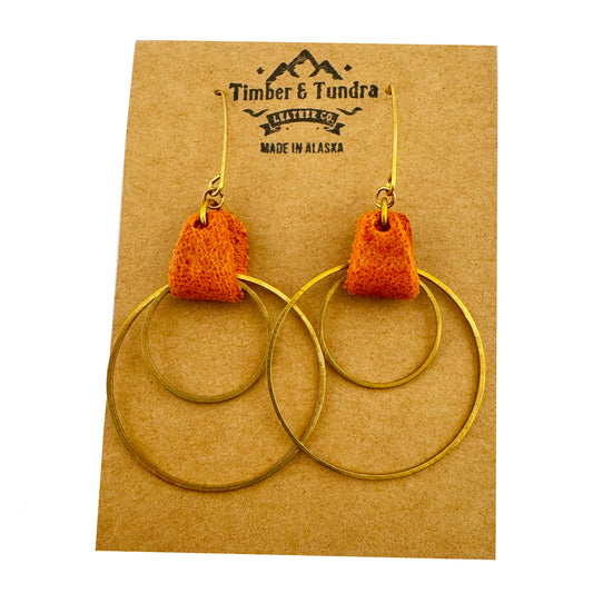 Leather Double Brass Hoop Earrings