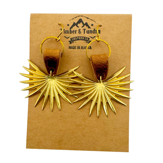 Leather Sunburst Dangle Earrings