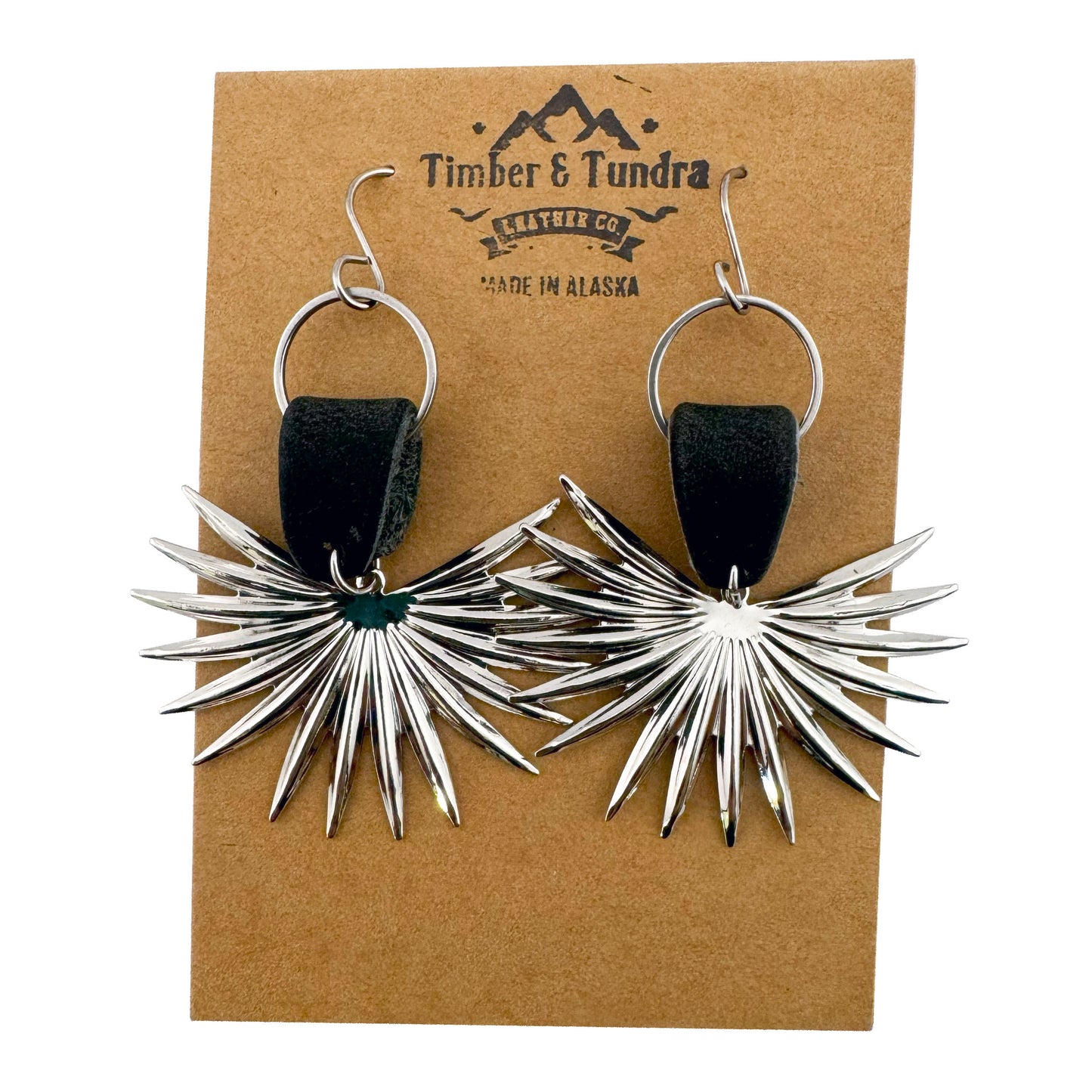 Leather Sunburst Dangle Earrings