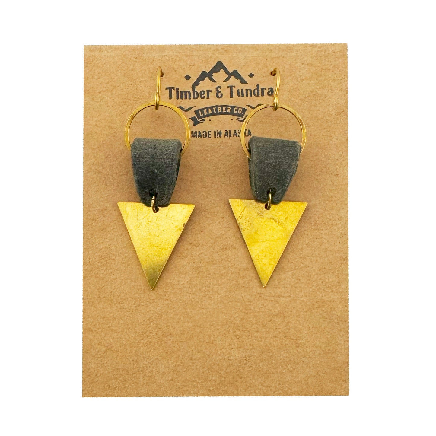 Leather & Brass Triangle Dangle Earrings