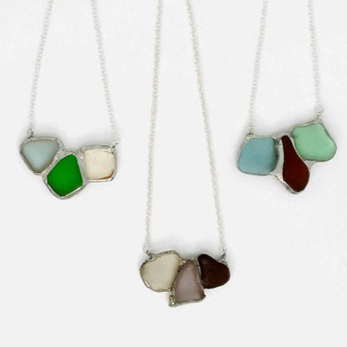 Sterling Silver Sea Glass Trio Necklace