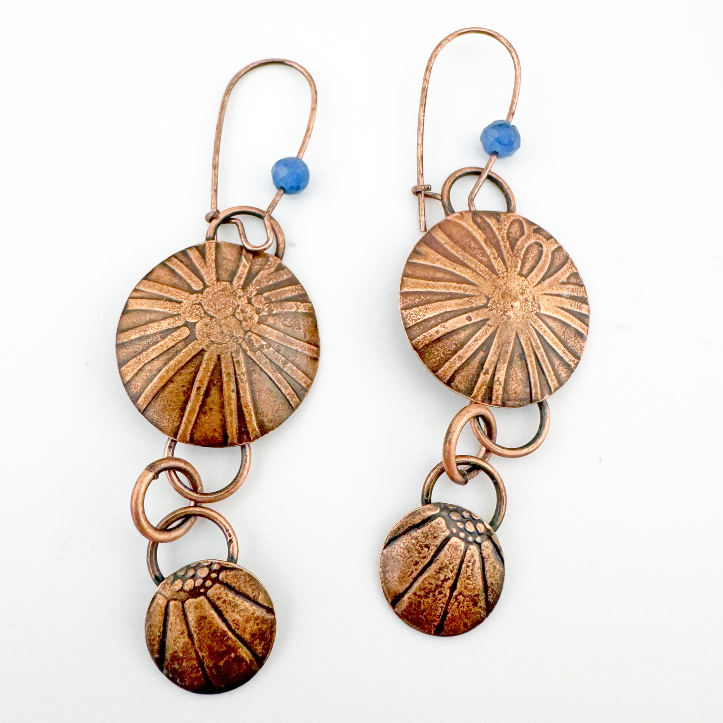 Chalcedony & Copper Patina 13/16" & 1/2" Discs earrings