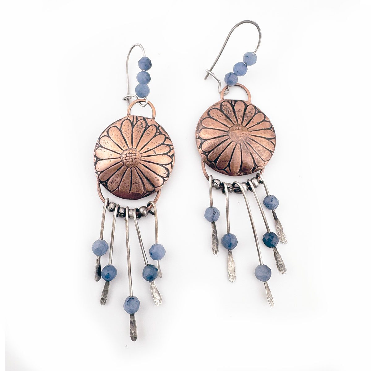 Copper Flower Dangles with Blue Aventurine