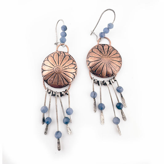 Copper Flower Dangles with Blue Aventurine