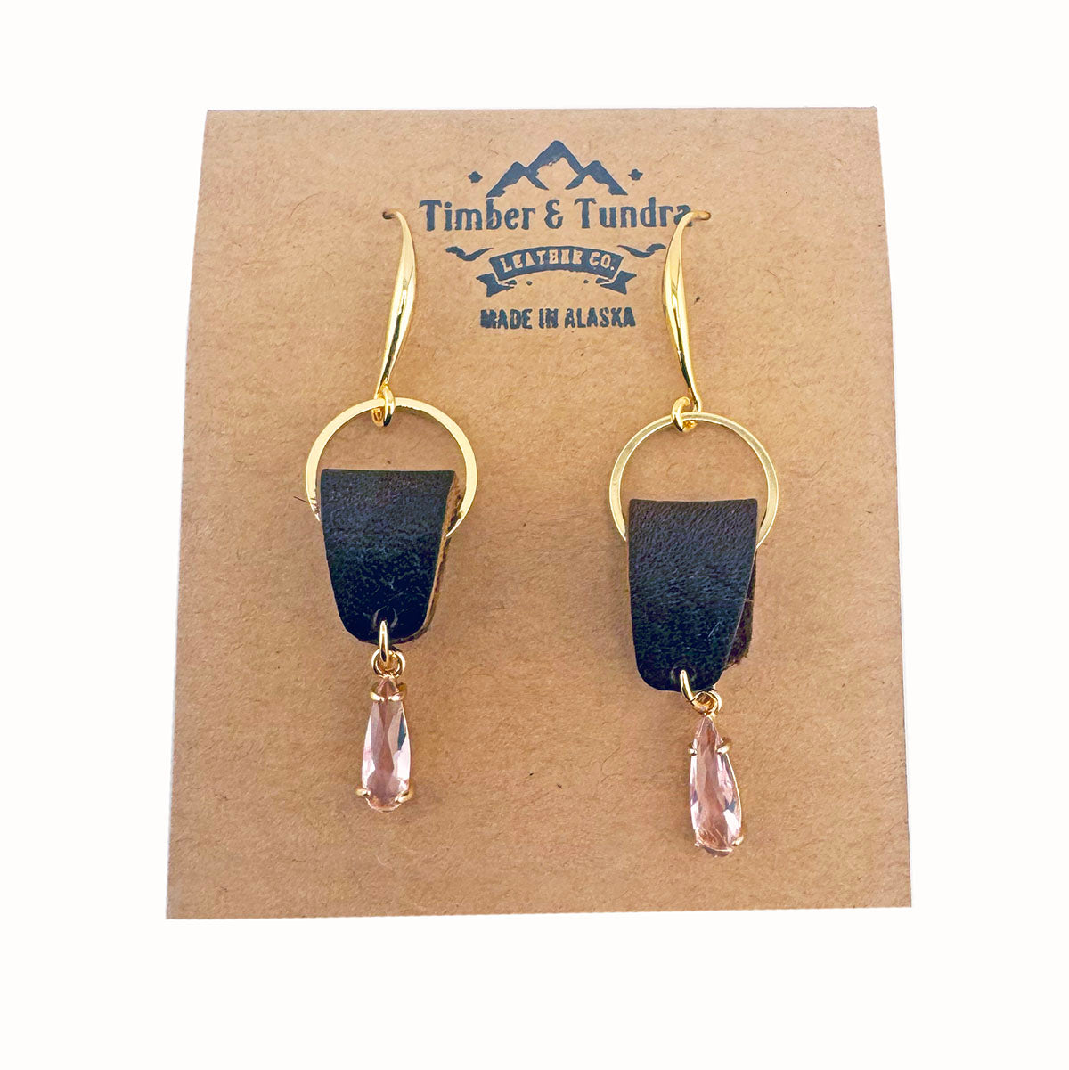Gold & Leather Gem Drop earrings