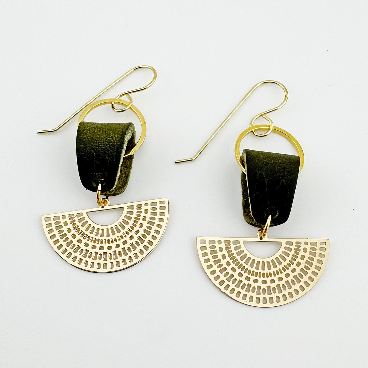 Gold Semicircle Leather earrings