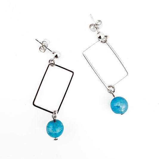 Blue Crackle Agate Rectangle earrings