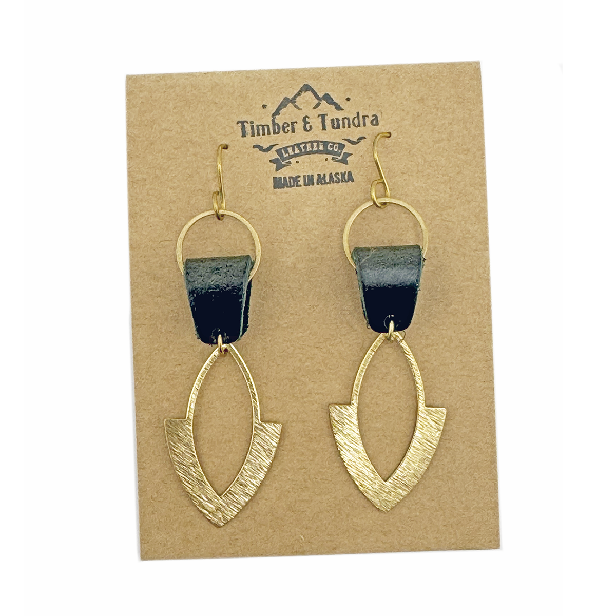 Leather & Brass Waterdrop Earrings