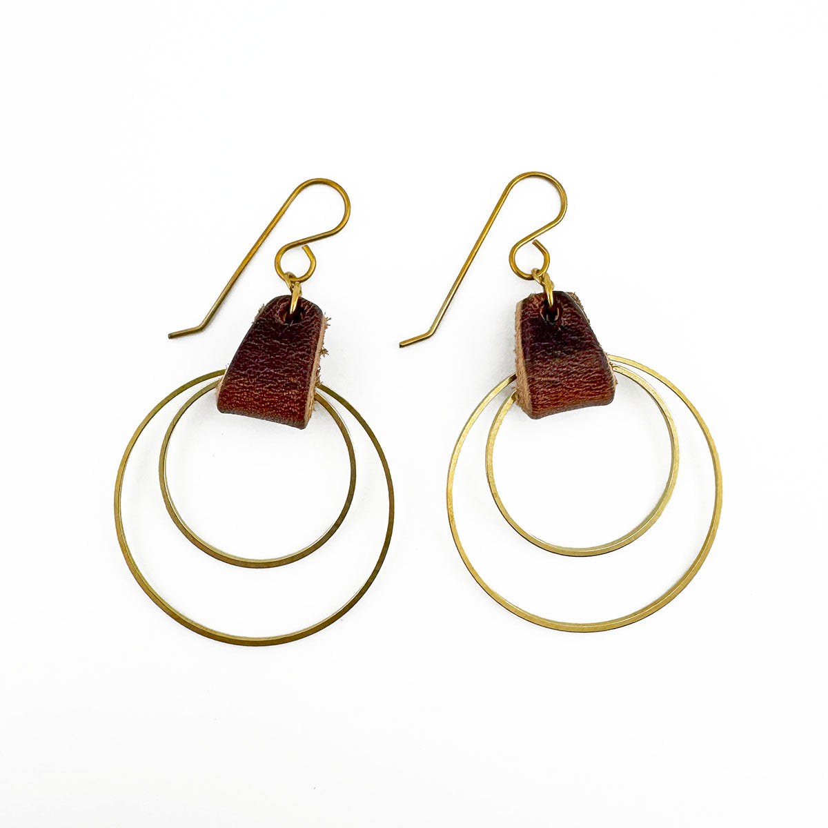 Leather & Brass Double Hoop earrings