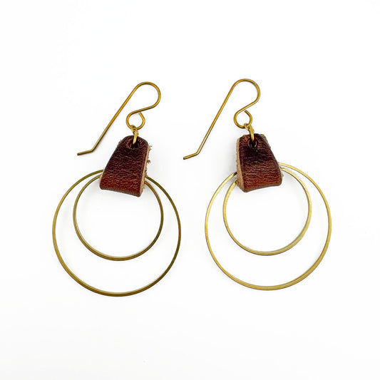 Leather & Brass Double Hoop earrings