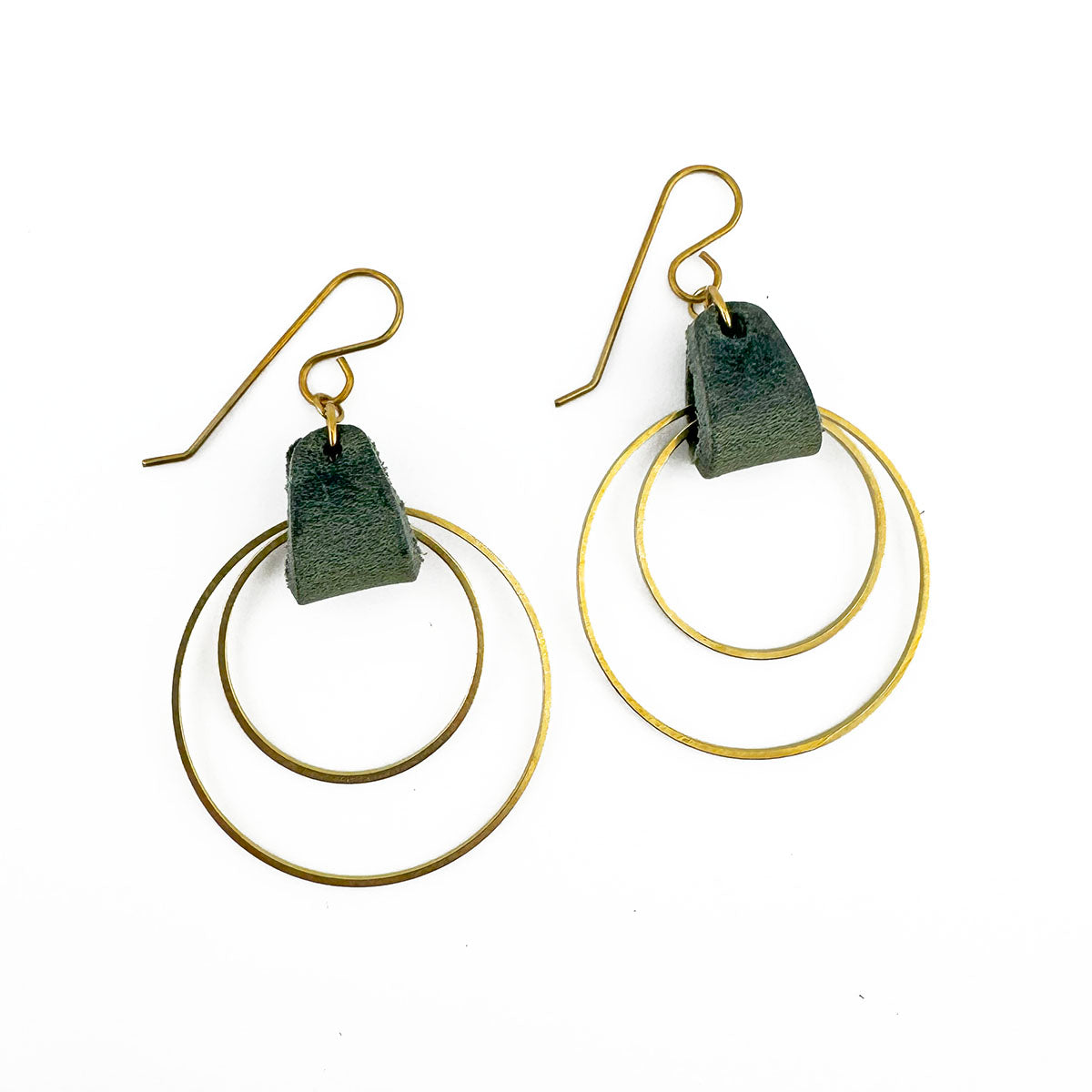 Leather & Brass Double Hoop earrings