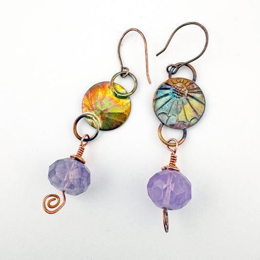 Flame Painted Copper 5/8" Amethyst earrings