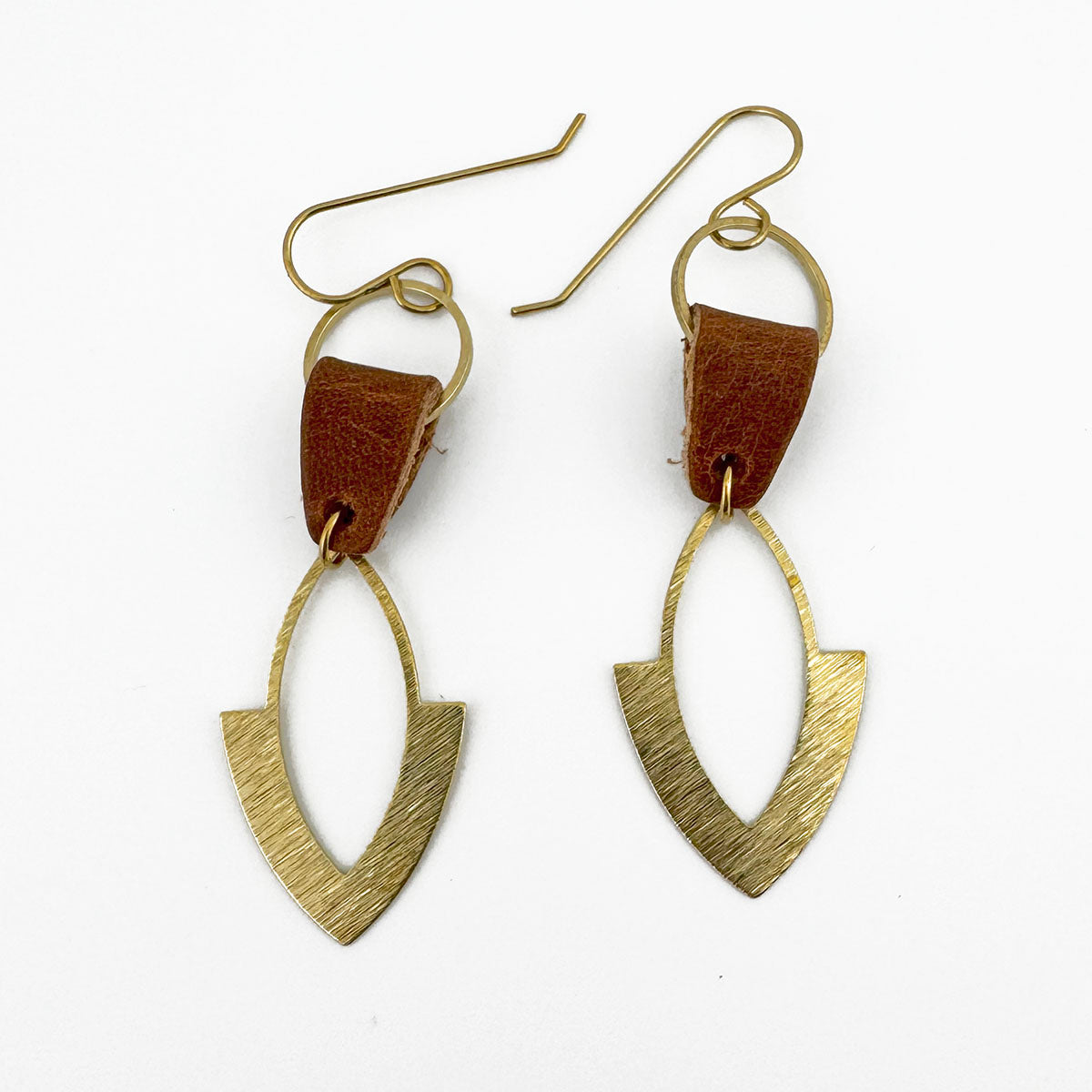 Leather & Brass Waterdrop Earrings