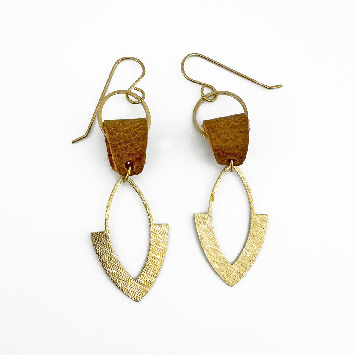 Leather & Brass Waterdrop Earrings