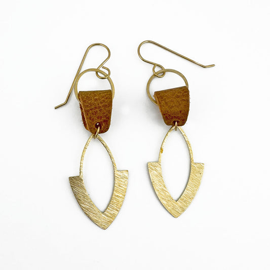 Leather & Brass Waterdrop Earrings